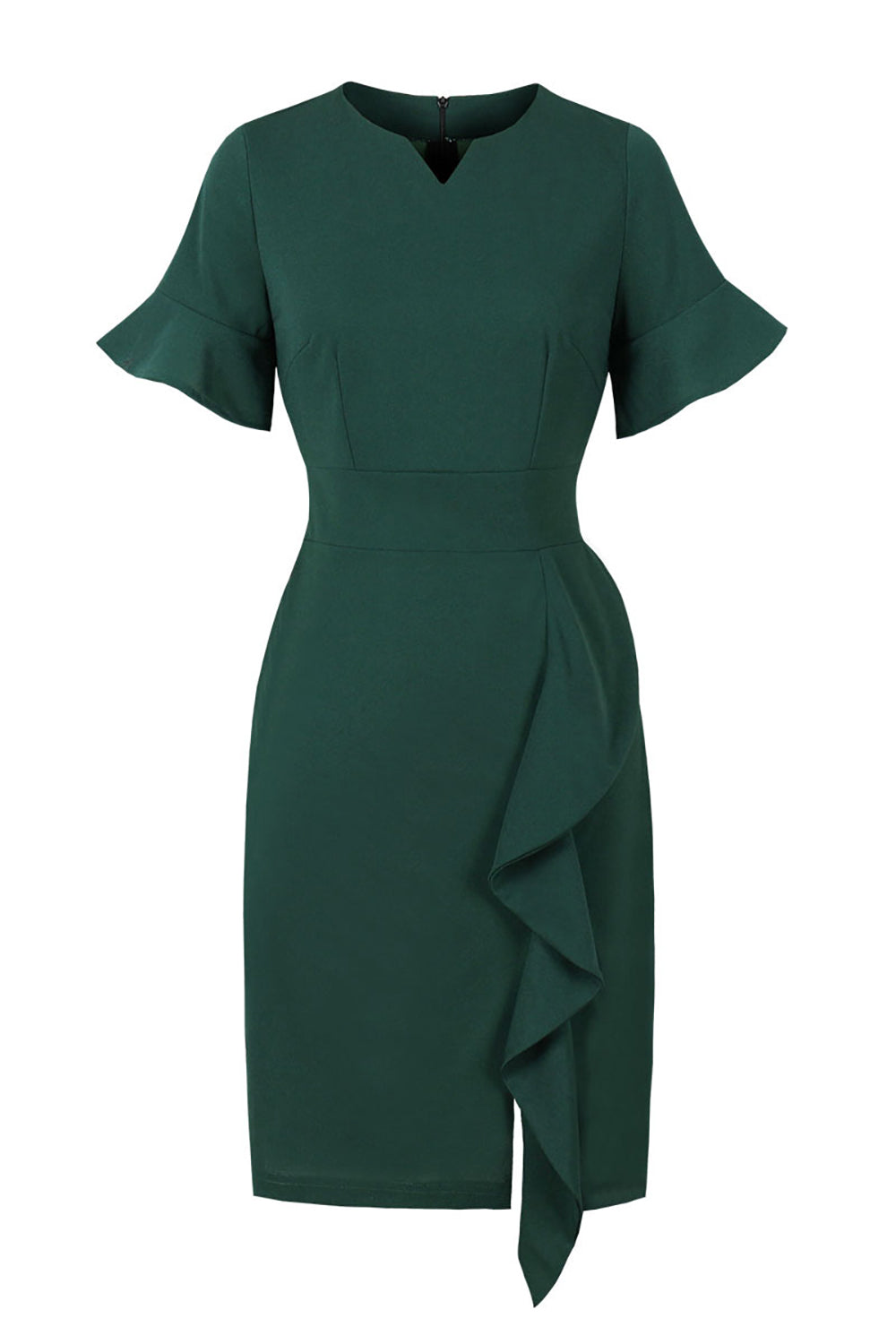 Vestido Verde Oscuro Con Volante Vintage