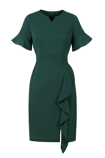 Vestido Verde Oscuro Con Volante Vintage