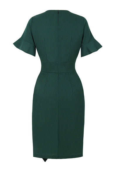 Vestido Verde Oscuro Con Volante Vintage