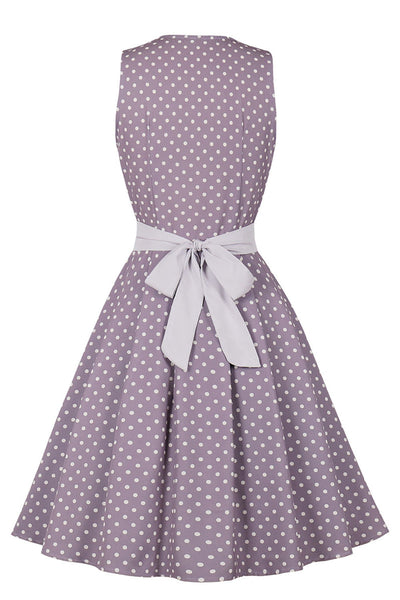 Vestido 50s Lunares Morado Con Cinturón