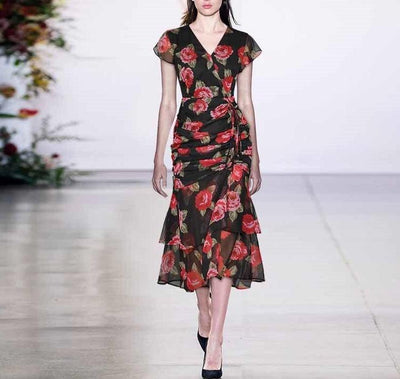 Vestido Negro Y Rojo De La Década De 1940