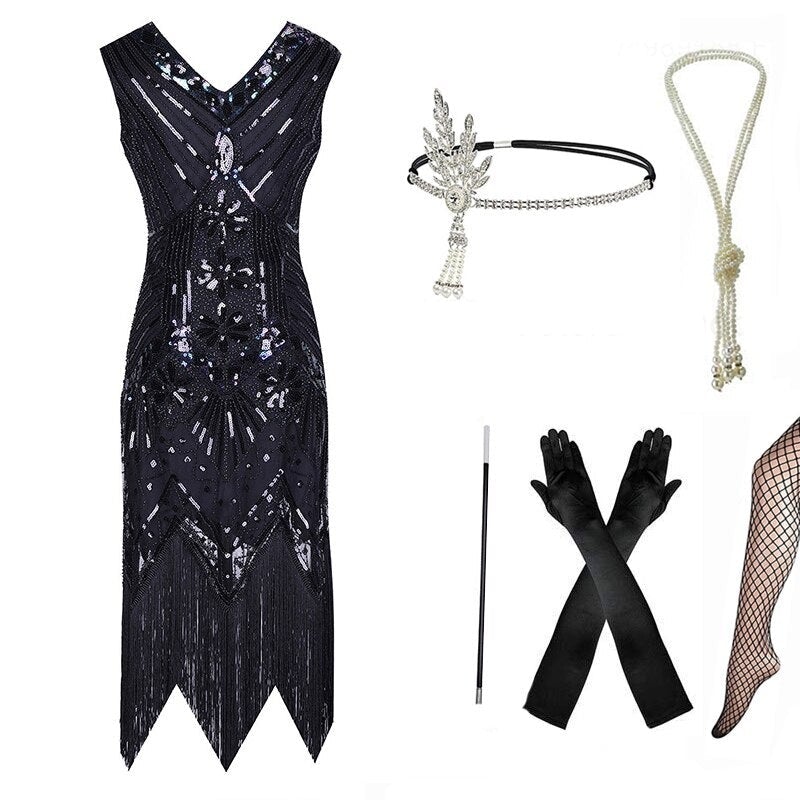 Vestido De Mujer Redondo Negro De Los Años 20