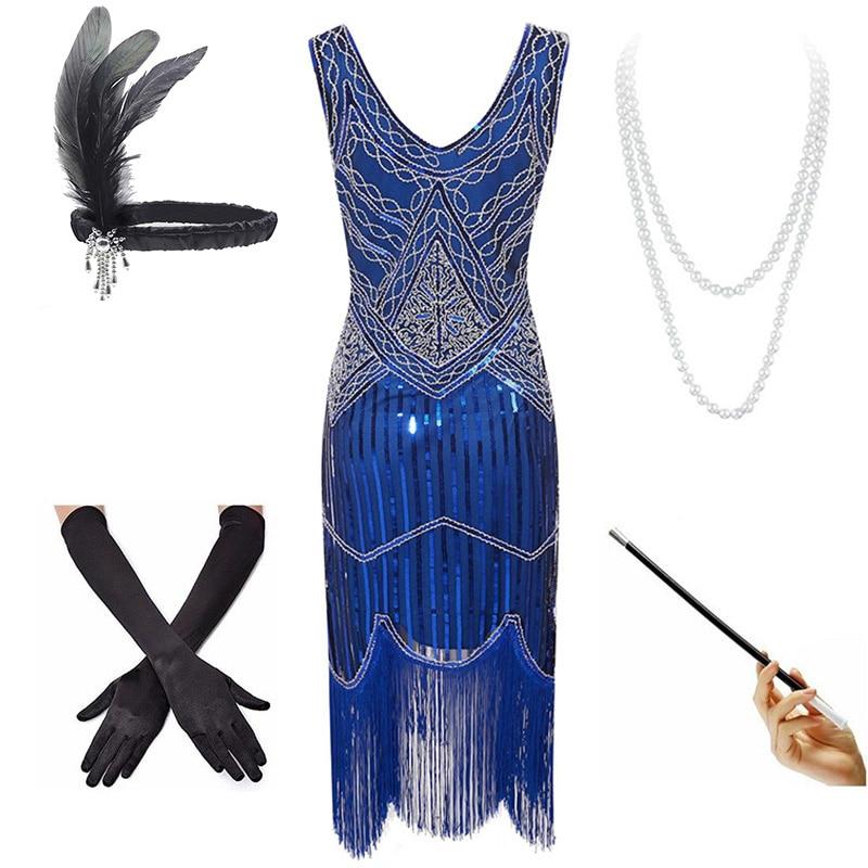 Vestido Vintage Años 20 Azul