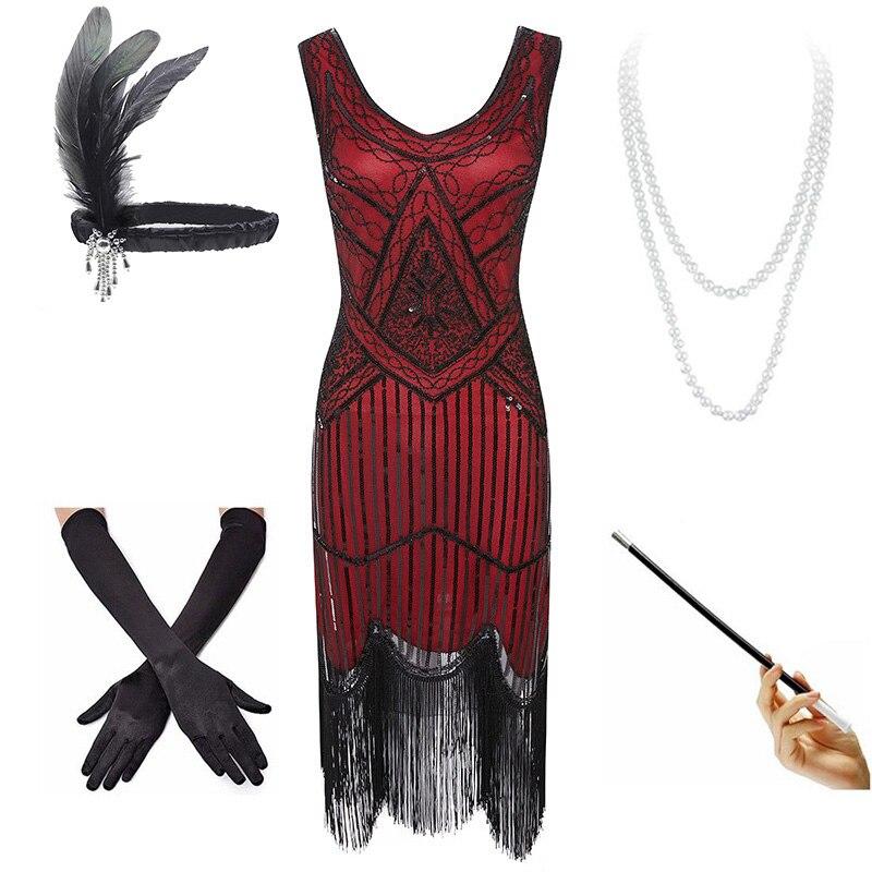 Vestido Vintage Rojo Y Negro De Los Años 20