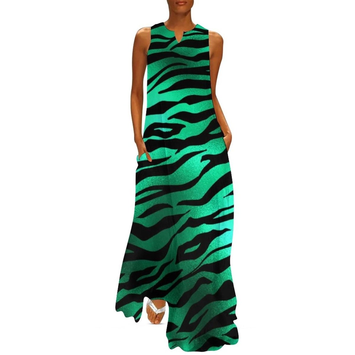 Vestido Vintage 70s Negro Y Verde