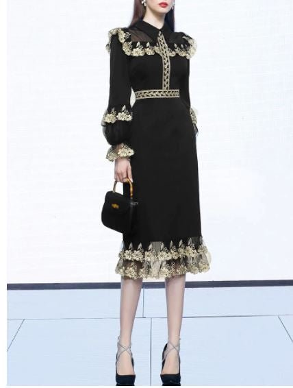 Vestido Vintage Cuello Peter Pan Negro