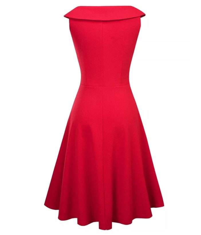 Vestido Rojo Vintage Con Cuello Vuelto