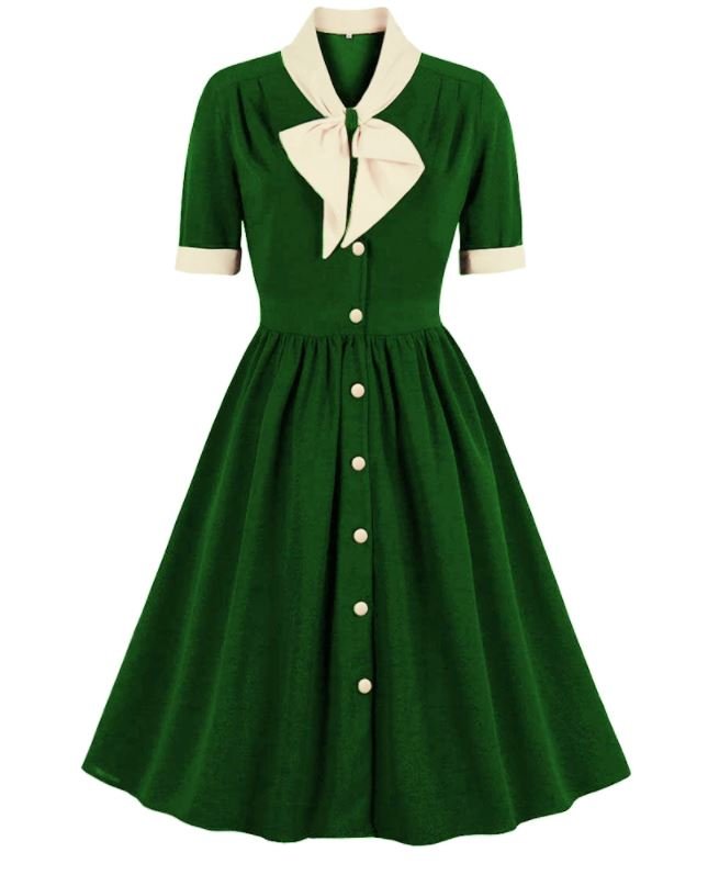 Vestido Vintage Verde De Talle Alto