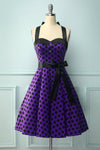 Vestido Halter Morado Con Lunares Negros