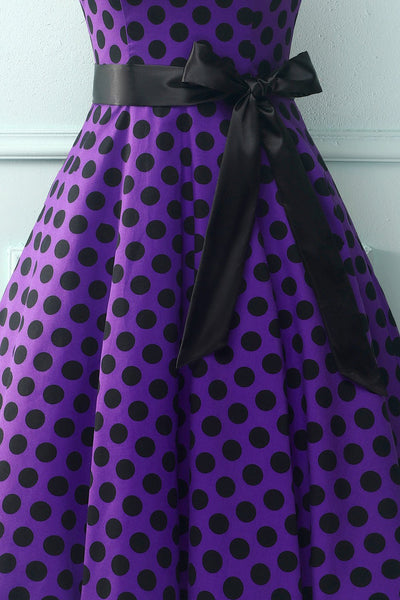 Vestido Halter Morado Con Lunares Negros