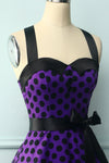 Vestido Halter Morado Con Lunares Negros