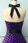 Vestido Halter Morado Con Lunares Negros