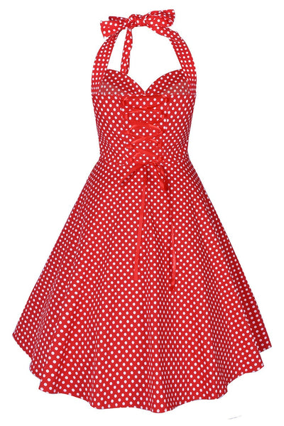 Vestido Halter Rojo Lunares Años 50