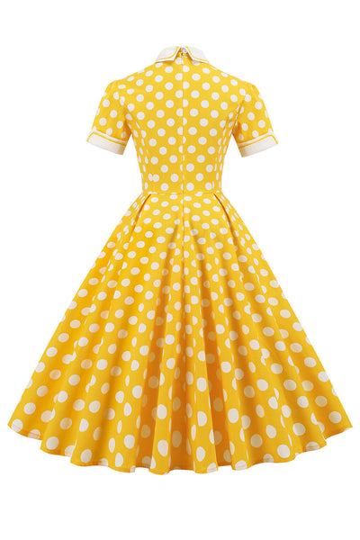Vestido Estilo Vintage Con Lunares Amarillos