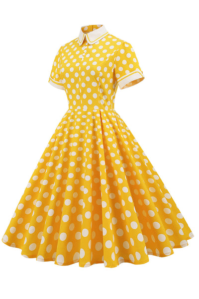Vestido Estilo Vintage Con Lunares Amarillos
