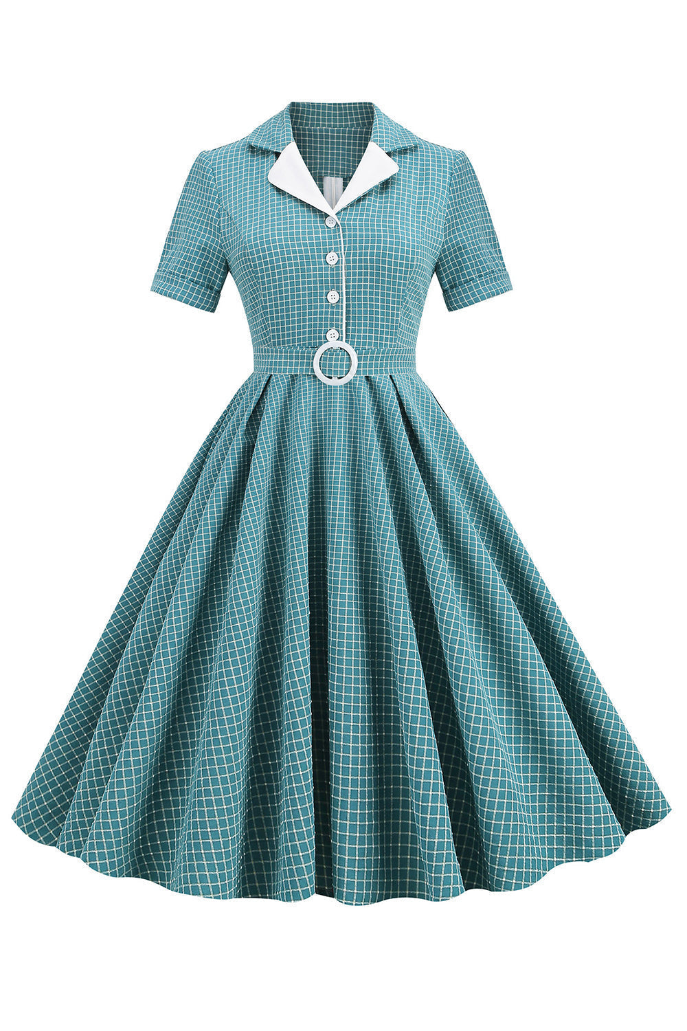 Vestido Vintage A Cuadros Con Cinturón De Los Años 50