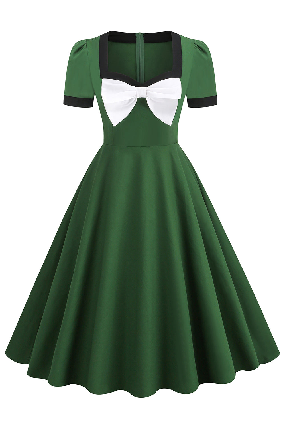 Vestido Verde Vintage De Los Años 50 Con Lazo