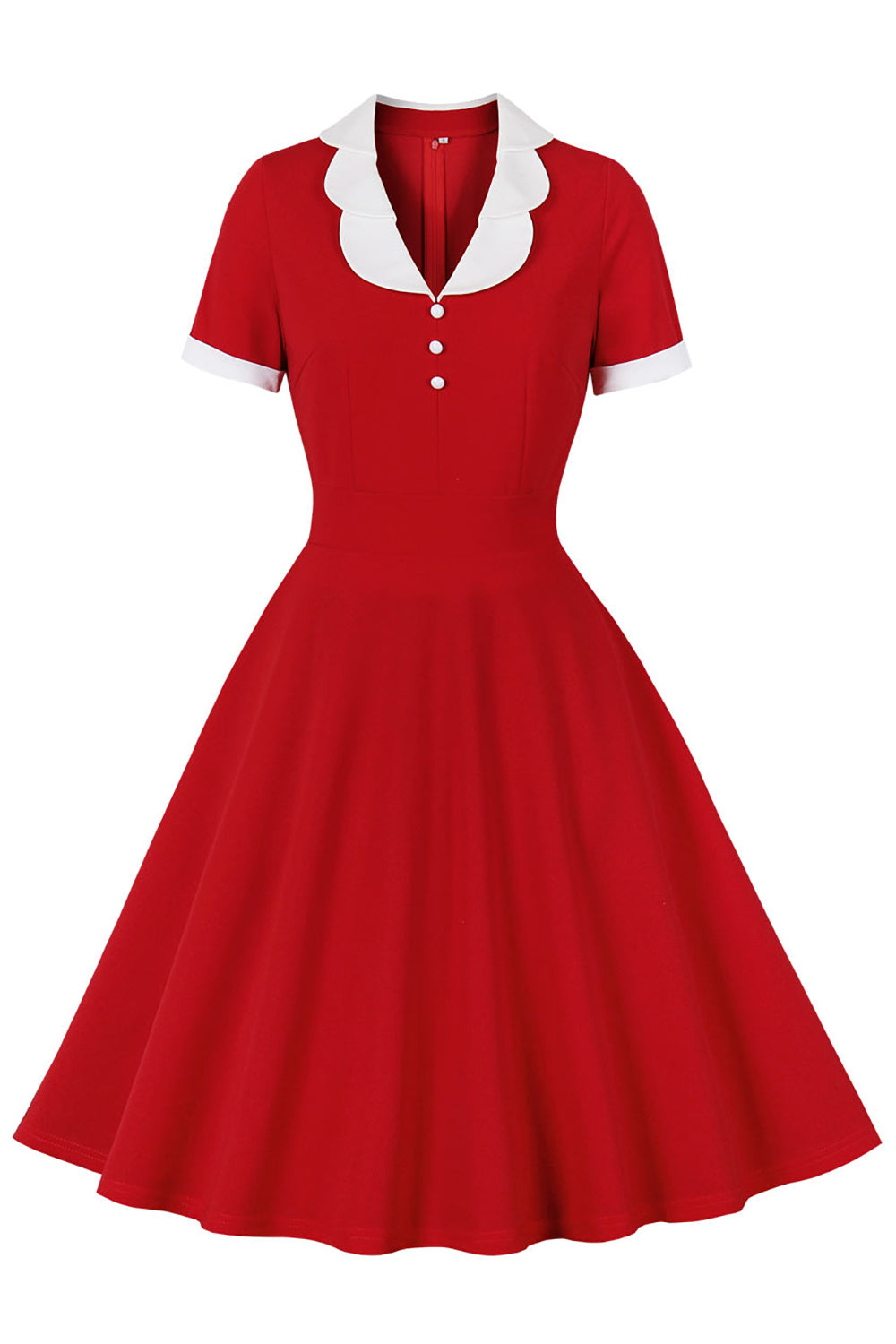 Vestido Swing Con Solapa Roja De Los Años 50