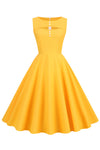 Vestido Retro Estilo Años 50 Amarillo Con Ojo De Cerradura