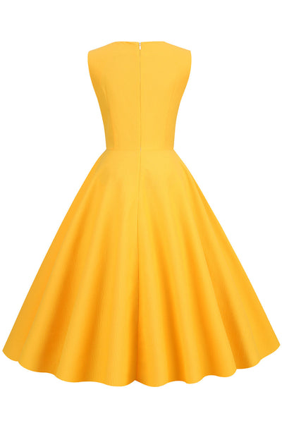 Vestido Retro Estilo Años 50 Amarillo Con Ojo De Cerradura