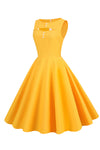 Vestido Retro Estilo Años 50 Amarillo Con Ojo De Cerradura