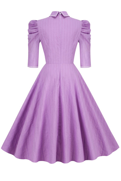 Vestido Vintage Morado Con Medias Mangas