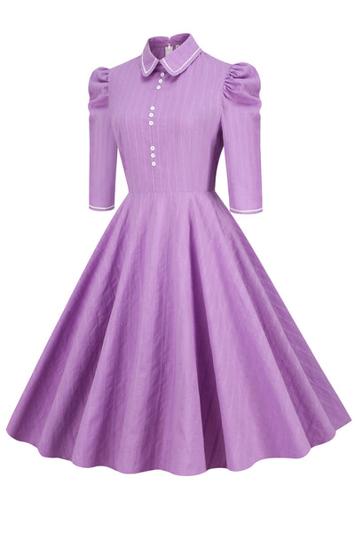 Vestido Vintage Morado Con Medias Mangas