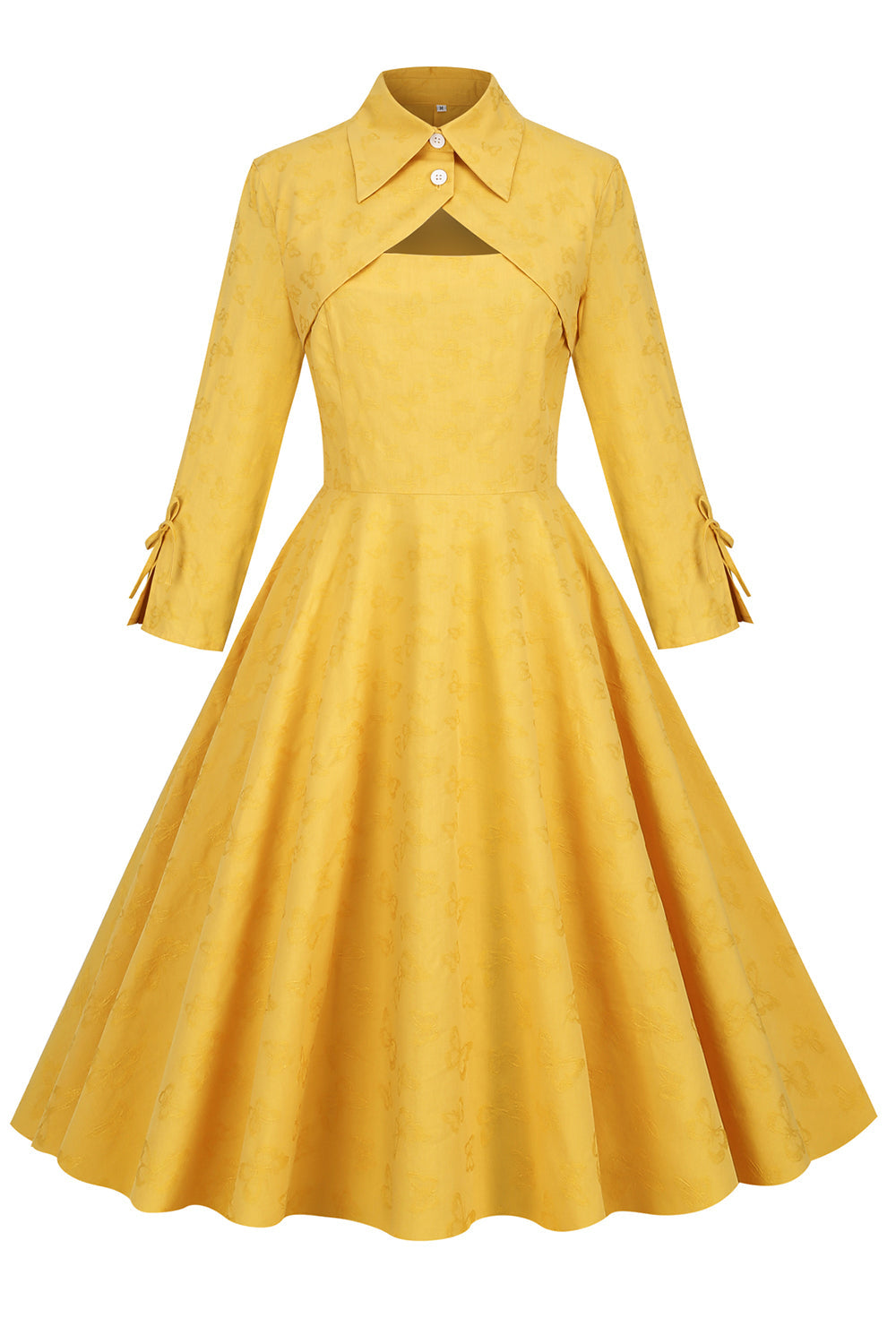 Vestido Amarillo Vintage Con Cuello Vuelto
