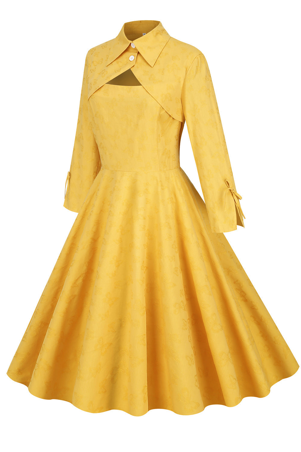 Vestido Amarillo Vintage Con Cuello Vuelto
