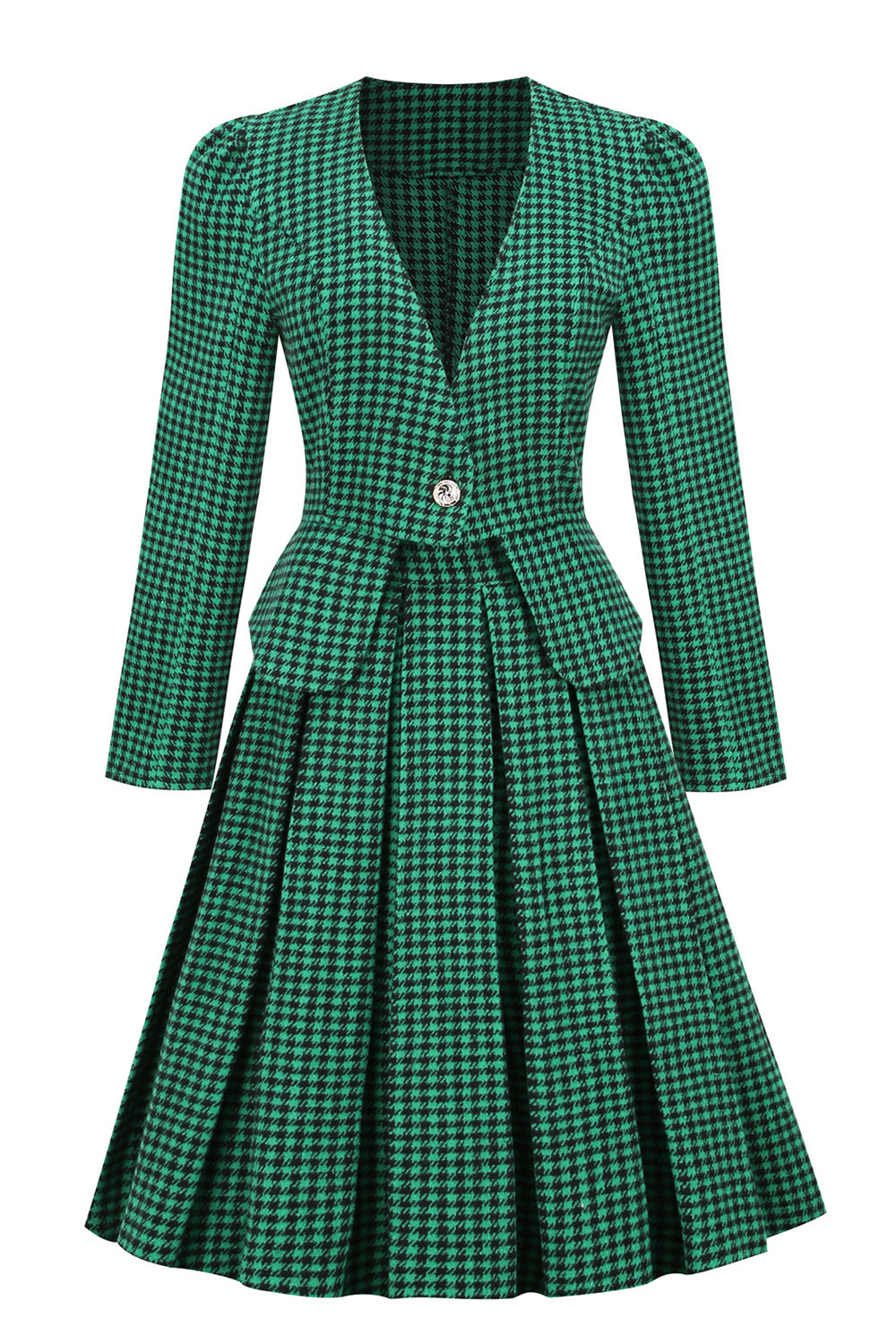 Conjunto De Vestido Verde Vintage Para Mujer