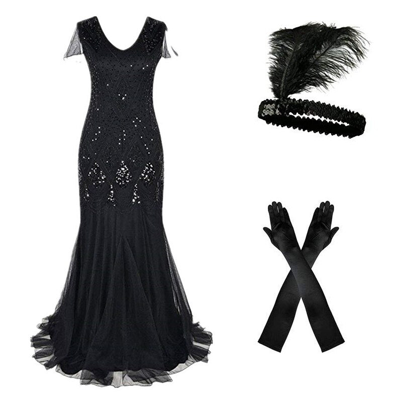 Vestido Largo Gatsby Años 20 Negro