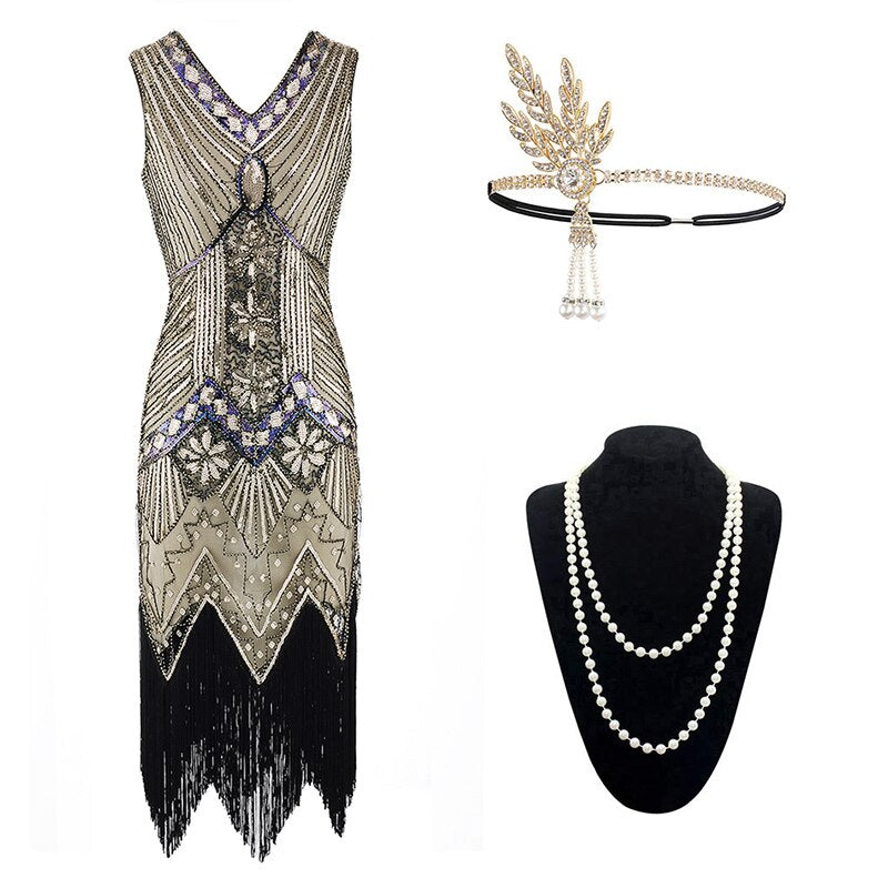 Vestido Gatsby 20s Beige