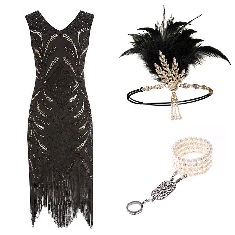 Vestido Gatsby Estilo Años 20 Negro