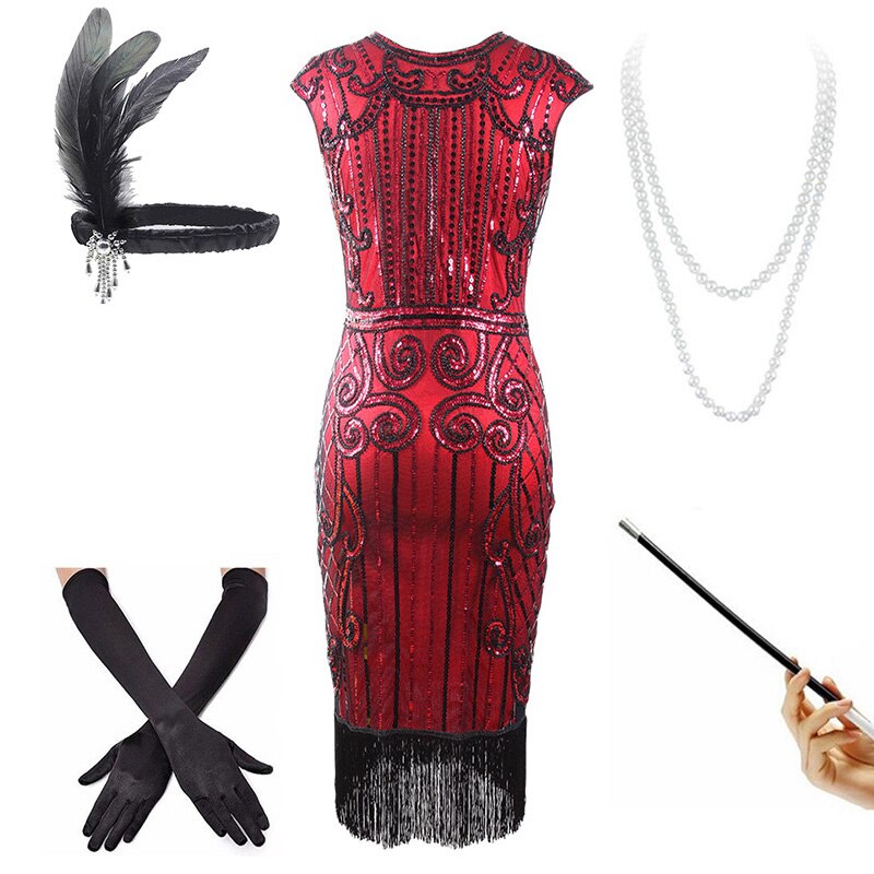 Vestido 20s Talle Caído Rojo