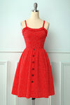 Vestido Vintage Floral Rojo Con Botón