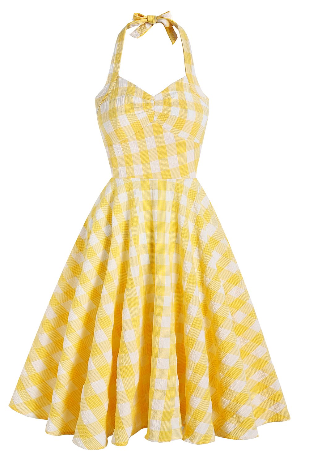 Vestido A Cuadros Amarillo De Los Años 50