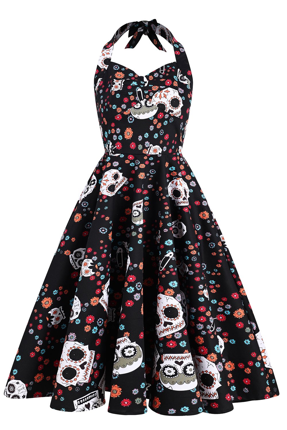 Vestido De Halloween Vintage Con Patrón De Calavera