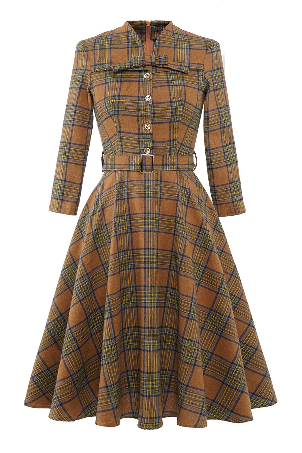 Vestido Vintage De Tartán Marrón