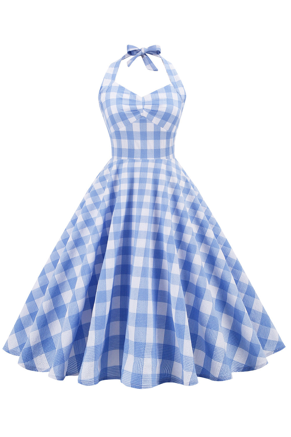 Vestido Retro Sin Espalda A Cuadros De Mujer