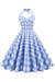 Vestido Retro Sin Espalda A Cuadros De Mujer