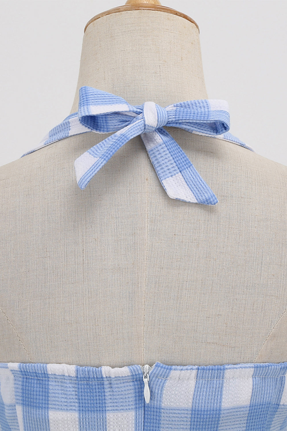 Vestido Retro Sin Espalda A Cuadros De Mujer