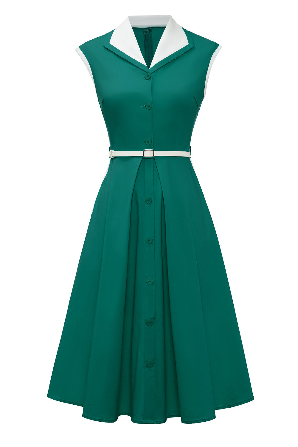 Vestido Cuello Solapa Trapecio Verde Vintage
