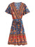 Vestido Niña 70s Flores Naranja Y Azul