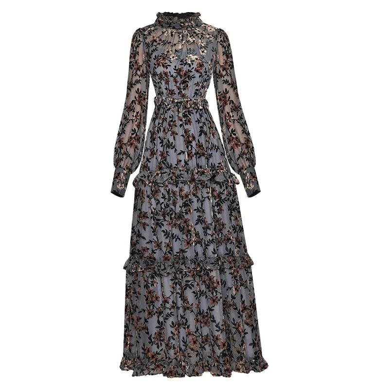 Vestido Vintage 40s Floral Azul