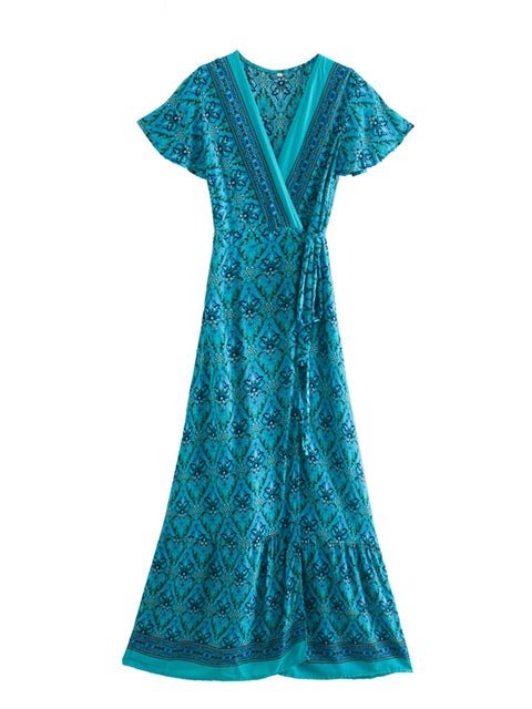 Elegante Vestido Azul Turquesa De Los Años 70