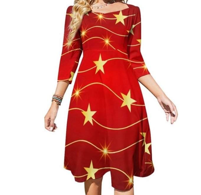 Vestido Mujer 70s Vintage Disco Rojo Con Estrellas