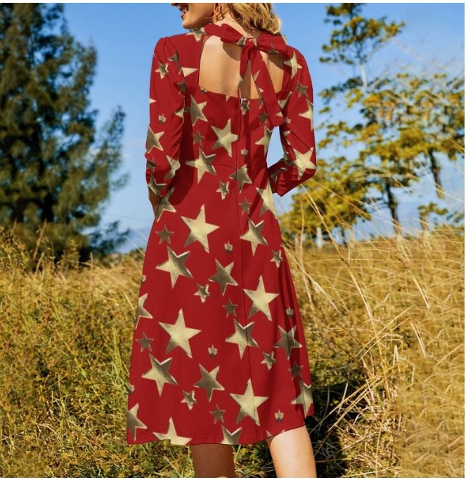 Vestido Mujer 70s Vintage Disco Rojo Con Estrellas