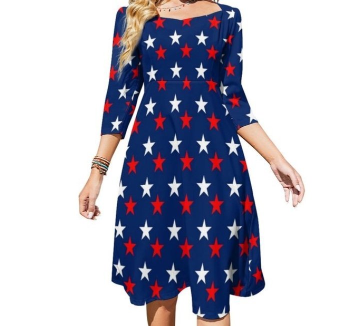 Vestido De Mujer Vintage 70s Talla Grande Azul Oscuro Estampado Estrellas