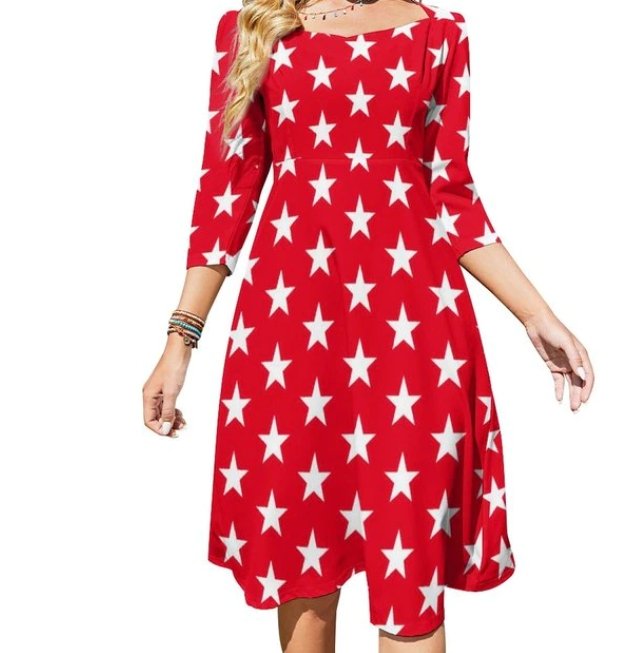 Vestido Rojo Con Estrellas Mujer Año 70 Moda Vintage