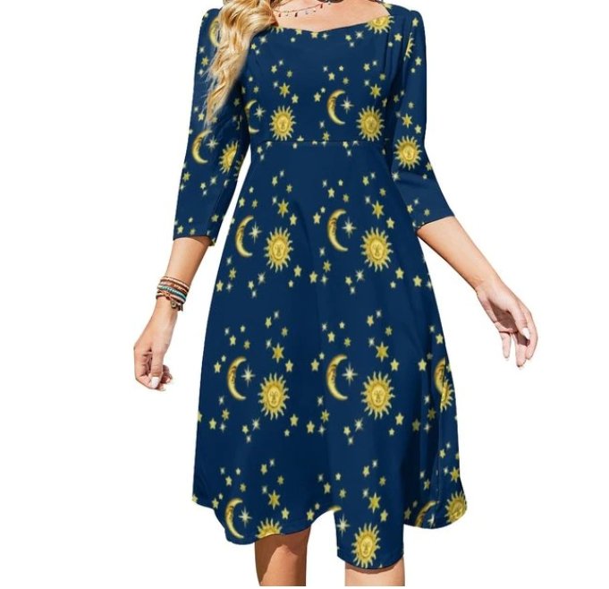 Vestido De Mujer Azul Año 70 Vintage Noche